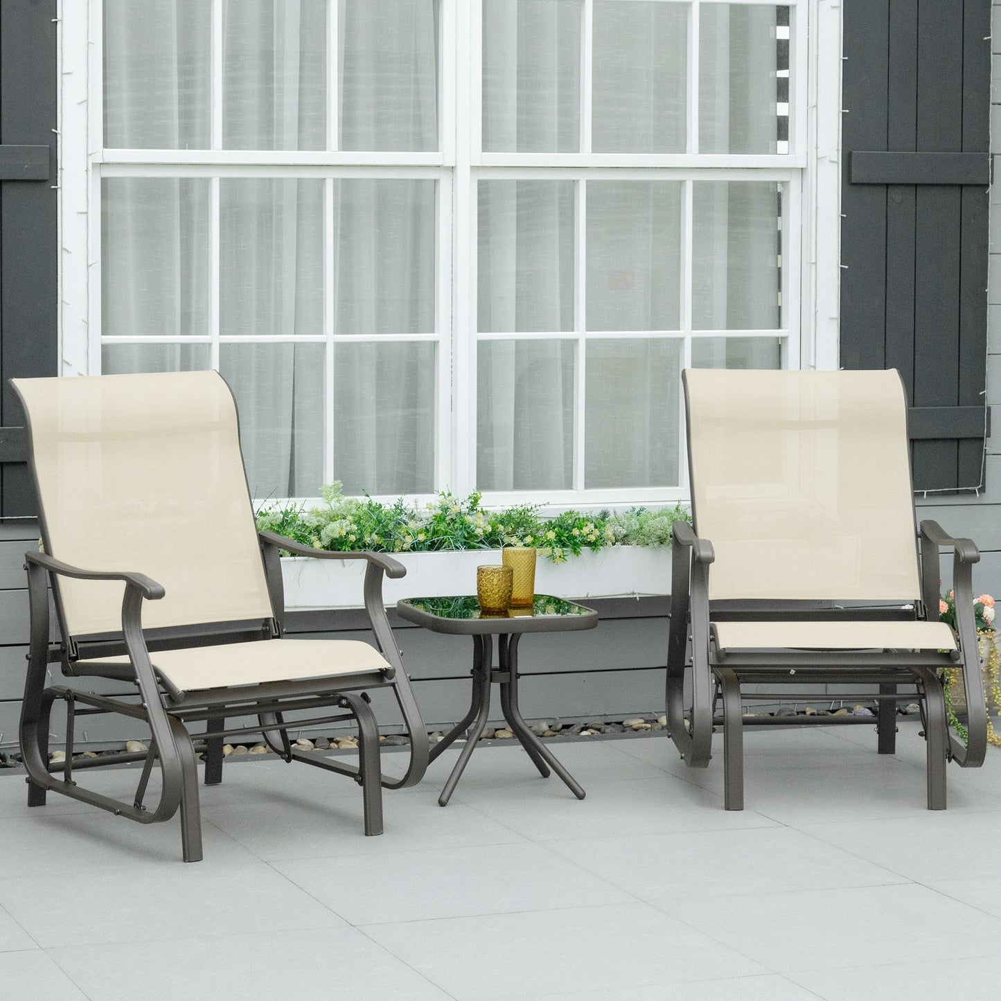 3-Piece Outdoor Gliders Set Bistro Set with Frame