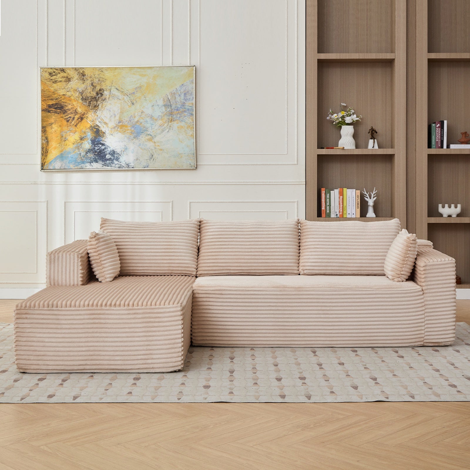 Sofá Cama de Compresión en Forma de L, Sofá Seccional Convertible con Soporte de Respaldo en Almohadas - Chaise Longue de Piso Plegable, Futón Dormitorio de Tela de Corduroy para Sala de Estar, Dormitorio, Sala de Juegos SIN TEMU