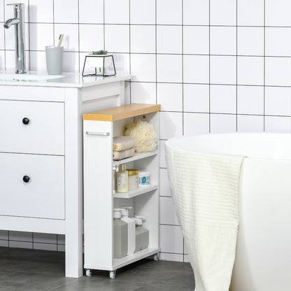 Slim Bathroom Cabinet with Castor Wheels Storage Organizer and Shelves To Fit In Small Spaces