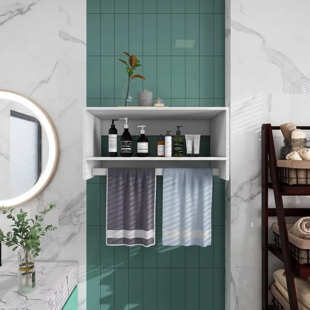 16"H Livelylodge Holzmodulares Kleiderschrank-Lagerungssystem: Kleiderschrank-Organizer Modernes Offenes Kleiderschranksystem mit Kleiderstange und Regalen für das Badezimmer in Weißer Oberfläche für alle Altersgruppen
