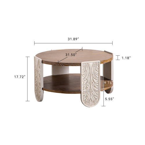 Mesa de Café Tallada en Madera, Mesa Auxiliar Retro con Almacenamiento de Doble Capa, Mesa Lateral Pequeña para Sala de Estar, Mesa de Noche Estilo Palacio para Espacios Pequeños