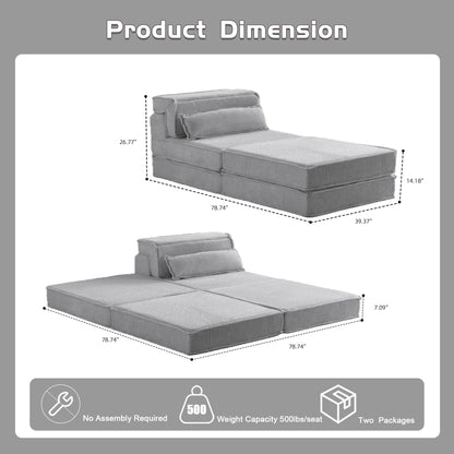 Compression Mahjong Sofa,Convertible Floor Sofa Bed,DIY Boneless Modular Sectional Sofa,No Assembly Required,Circle Fleece Fabric,Oversized Single Seater With 1 Pillow And 1 Ottoman,Light-grey