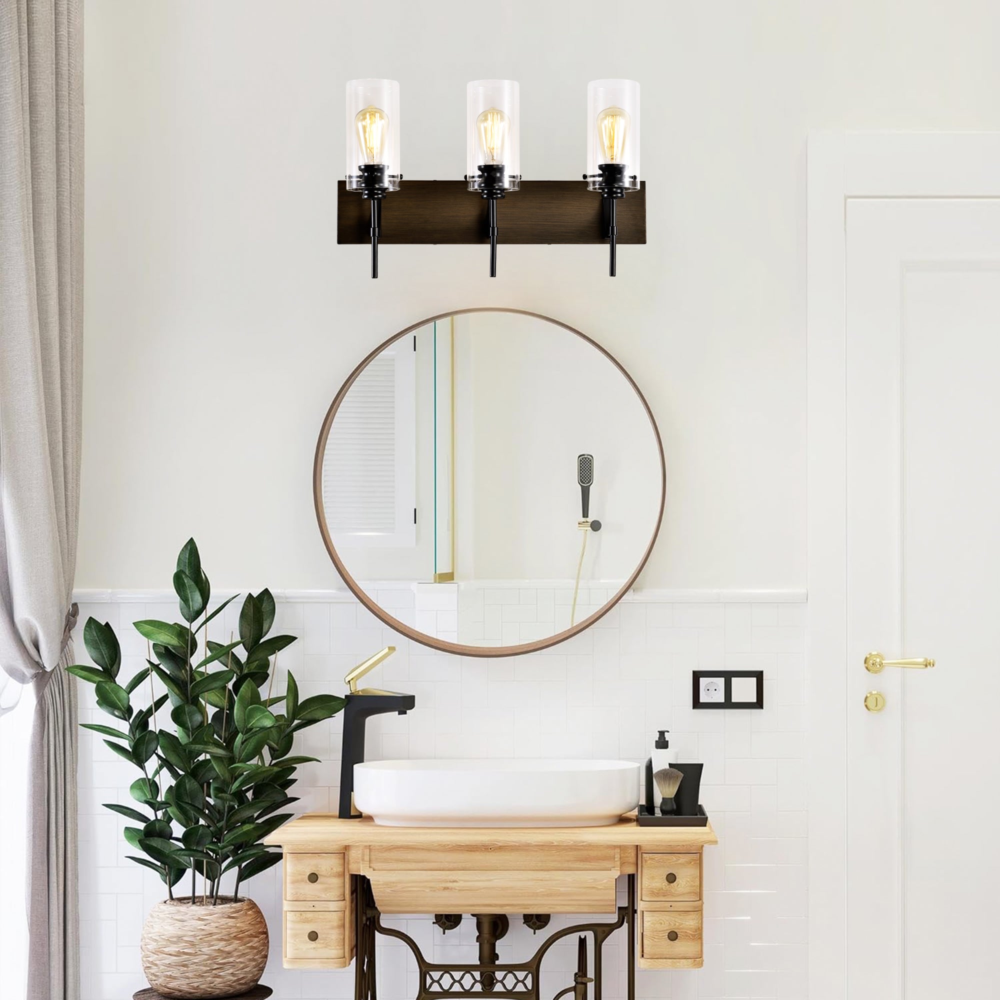 Black Glass 3-Light Vanity Fixture