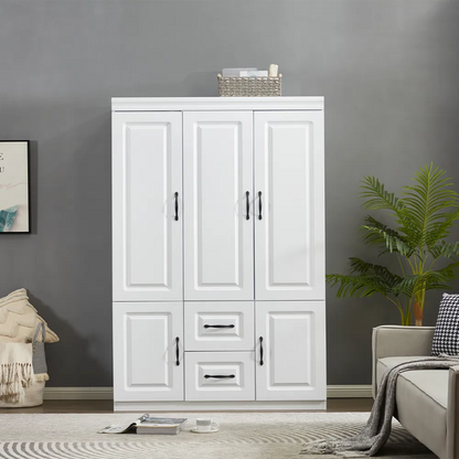 74" H Wardrobe Closet With 2 Doors Wood Armoire Wardrobe Closets Cabinet Wardrobe Cabinet White Storage Cabinet Bedroom Armoires With Hanging Rod 2 Drawers -- 2 Packages