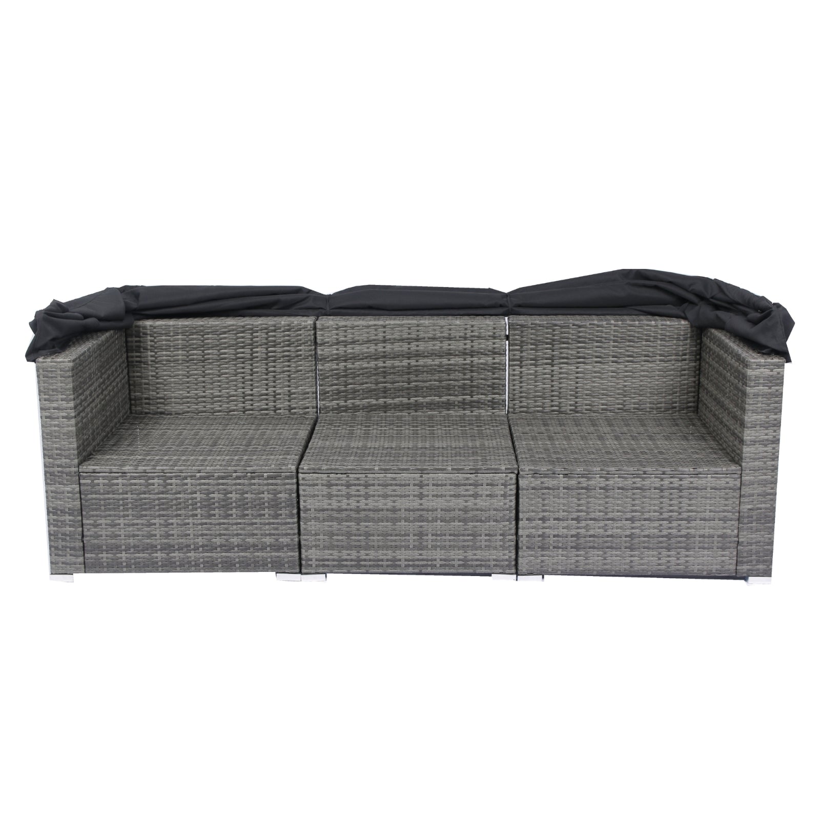 Wicker Rattan Sectional Sofa Retractable Canopy Outdoor