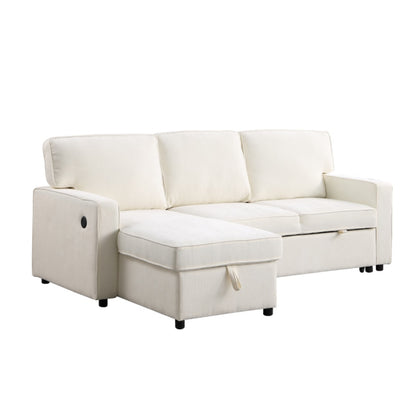 USTYLE Upholstery Sleeper Sectional Sofa With Storage Space, USB Port, 2 Cup Holders On Back Cushions