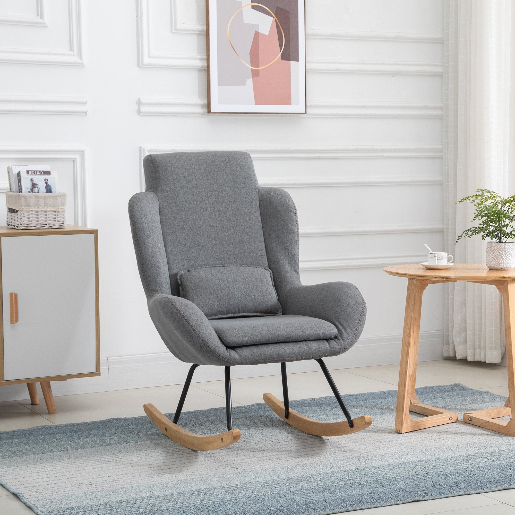 Silla Mecedora Moderna con Almohada Lumbar Desmontable Sillón con Relleno Grueso