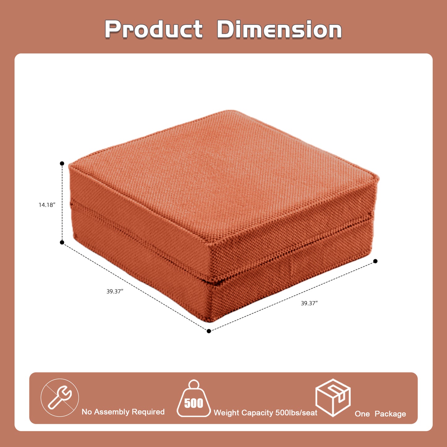 Compression Mahjong Sofa,Convertible Floor Sofa Bed,DIY Boneless Modular Sectional Sofa,No Assembly Required,Circle Fleece Fabric,1 Ottoman,Orange