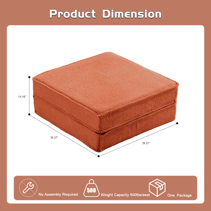 Compression Mahjong Sofa,Convertible Floor Sofa Bed,DIY Boneless Modular Sectional Sofa,No Assembly Required,Circle Fleece Fabric,1 Ottoman,Orange
