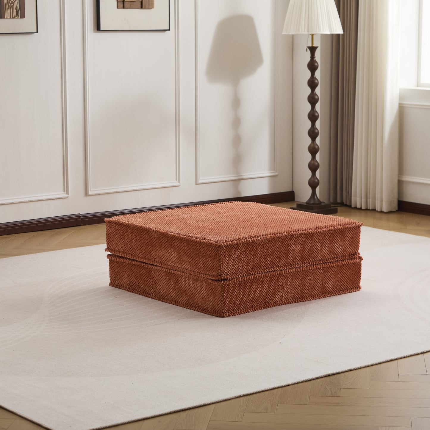 Compression Mahjong Sofa,Convertible Floor Sofa Bed,DIY Boneless Modular Sectional Sofa,No Assembly Required,Circle Fleece Fabric,1 Ottoman,Orange