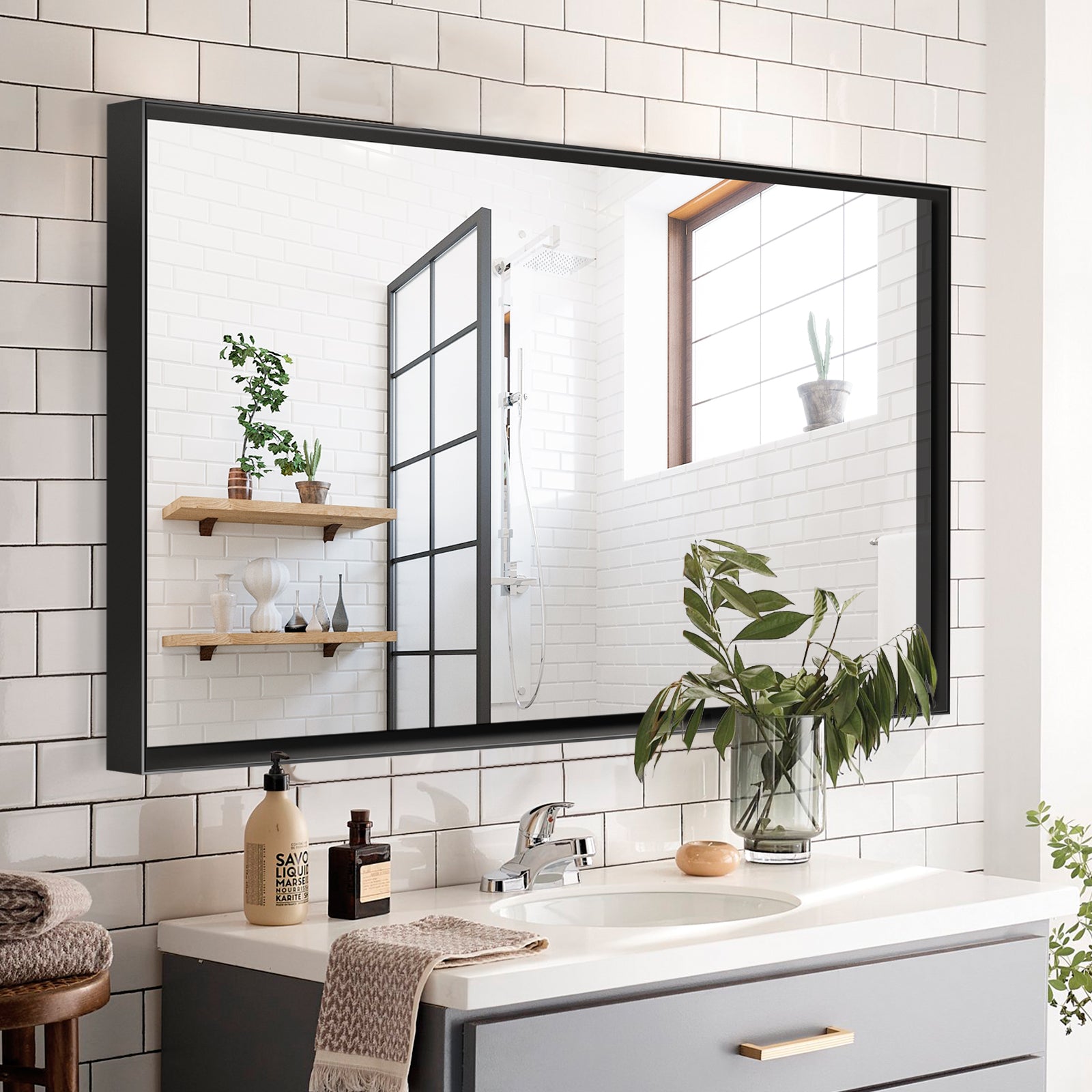 Black Rectangular Bathroom Mirror
