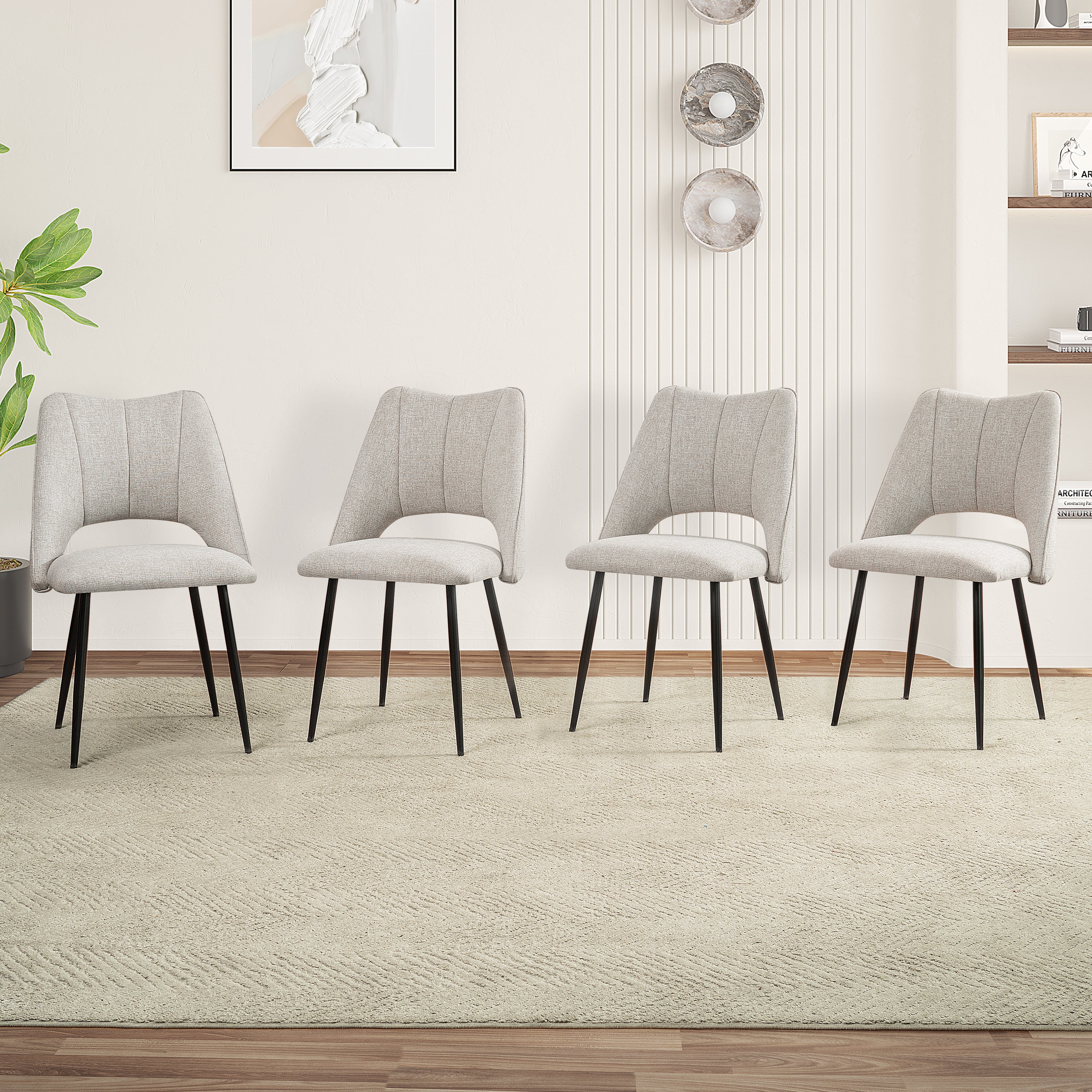 Conjunto de 4 Sillas, Moderno y Simple, con Relleno de Alta Resiliencia, Patas de Metal, Pies Ajustables, Adecuado para Cocinas y Comedores, Beige