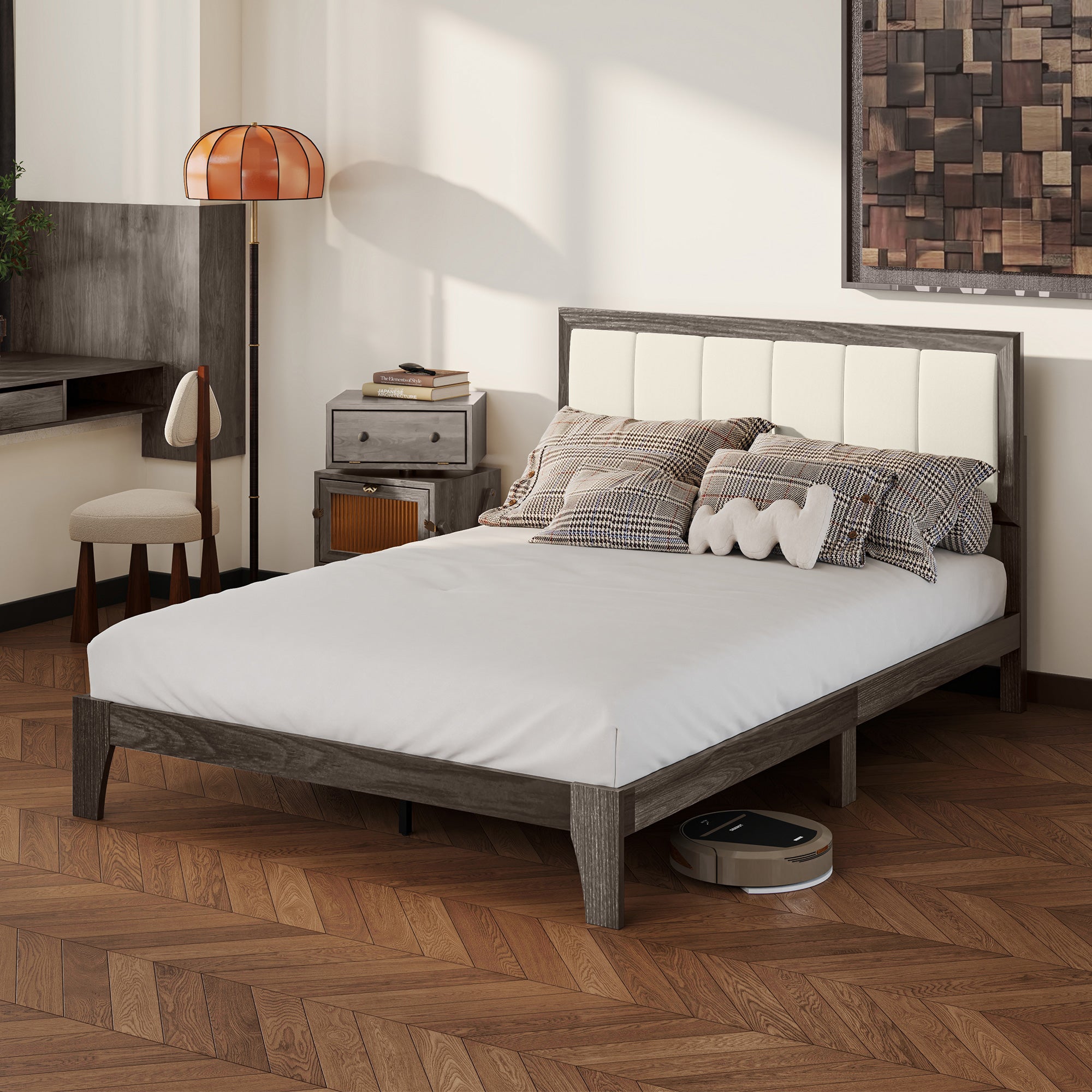 Charcoal Linen Bed Frame