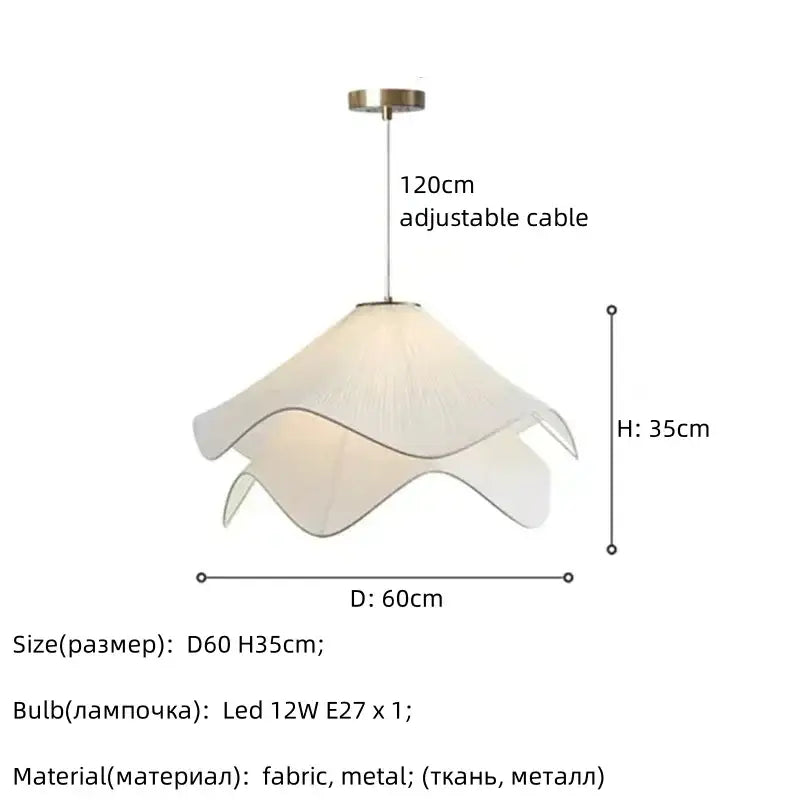 Off-white fabric petal pendant light with flowing design and metallic hardware for dining room decorbites fabric petal