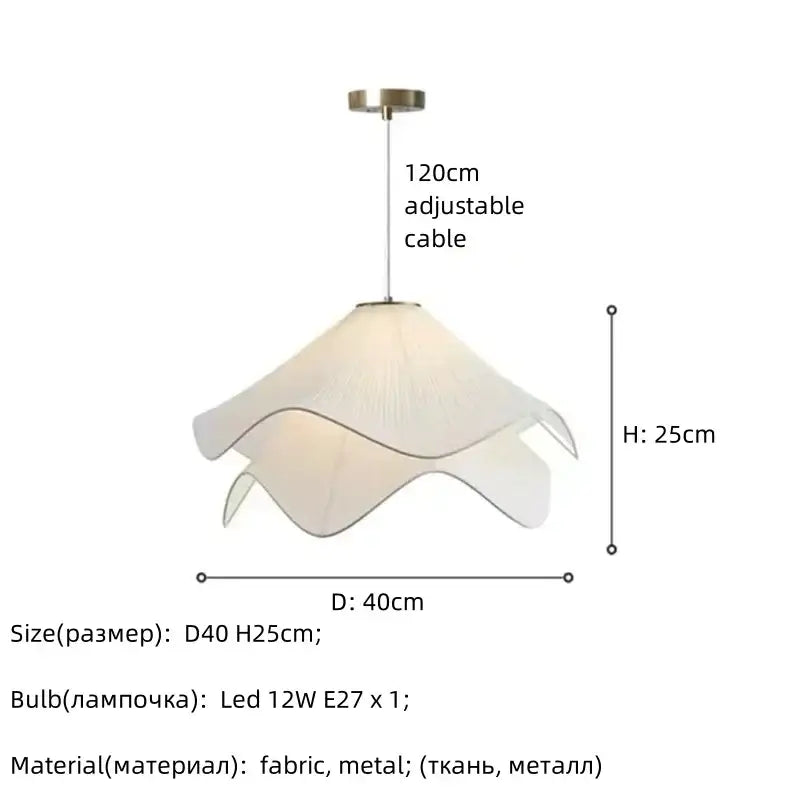 Delicate off-white decorbites fabric petal pendant light with metallic ceiling mount and adjustable cable for dining room decor