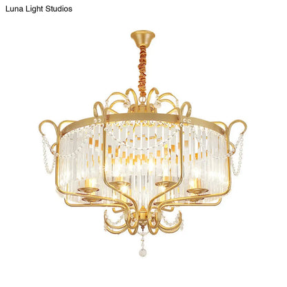 Lámpara de araña tipo farol con prisma de cristal transparente facetado y 8 luces en negro/dorado - Lámpara colgante contemporánea para salón