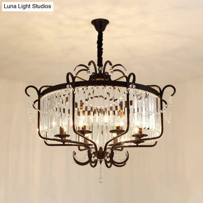 Lámpara de araña tipo farol con prisma de cristal transparente facetado y 8 luces en negro/dorado - Lámpara colgante contemporánea para salón