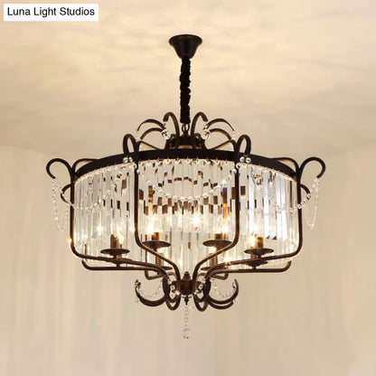 Lámpara de araña tipo farol con prisma de cristal transparente facetado y 8 luces en negro/dorado - Lámpara colgante contemporánea para salón