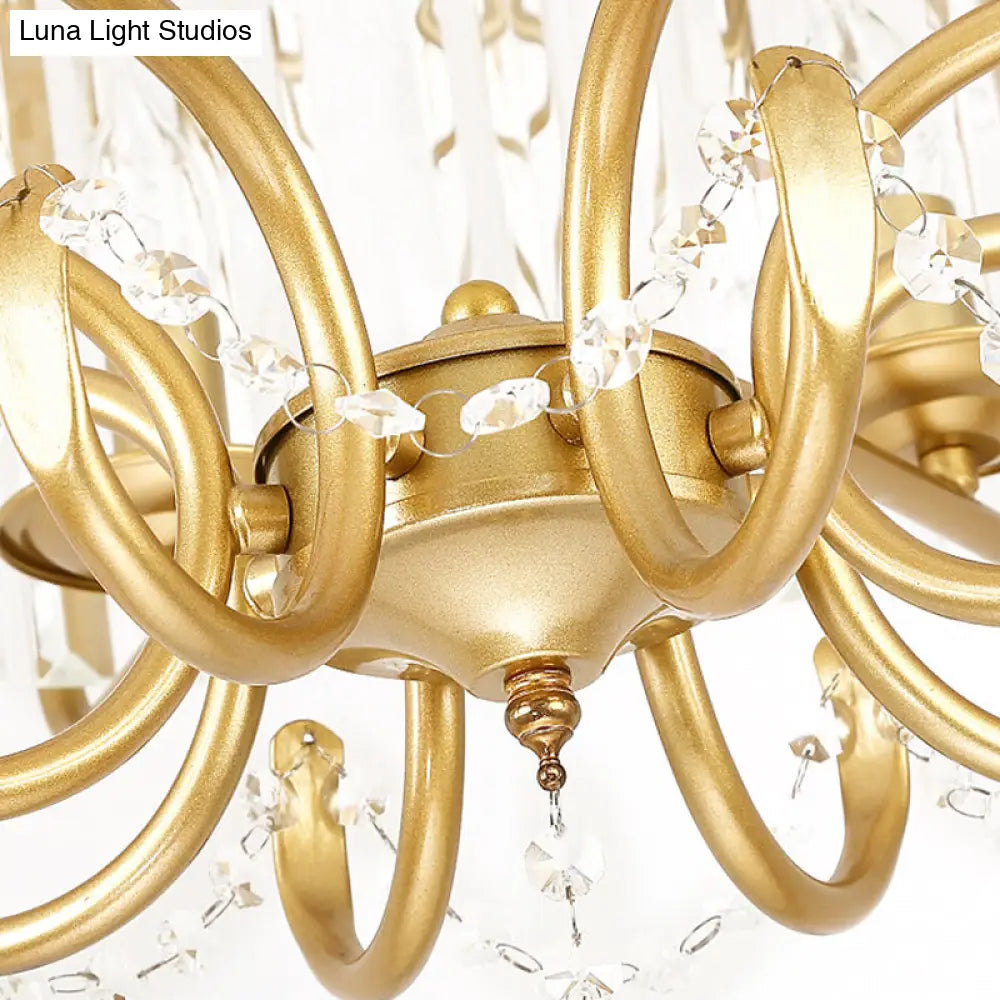 Lámpara de araña tipo farol con prisma de cristal transparente facetado y 8 luces en negro/dorado - Lámpara colgante contemporánea para salón