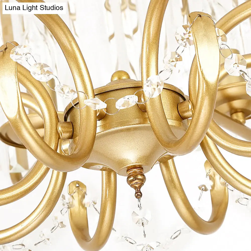 Lámpara de araña tipo farol con prisma de cristal transparente facetado y 8 luces en negro/dorado - Lámpara colgante contemporánea para salón