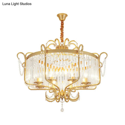 Lámpara de araña tipo farol con prisma de cristal transparente facetado y 8 luces en negro/dorado - Lámpara colgante contemporánea para salón