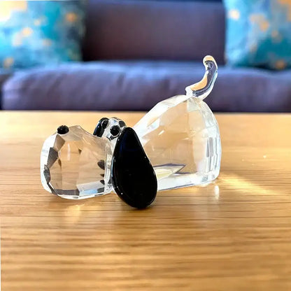Faceted clear crystal puppy dog glass figurine with black eyes and nose for decorbites crystal puppy living room decor