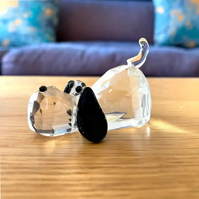 Faceted clear crystal puppy dog glass figurine with black eyes and nose for decorbites crystal puppy living room decor