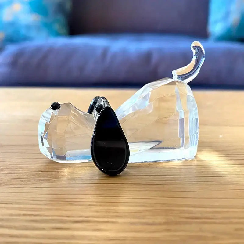 Faceted clear crystal puppy dog glass figurine with black eyes and nose for living room decorbites decor