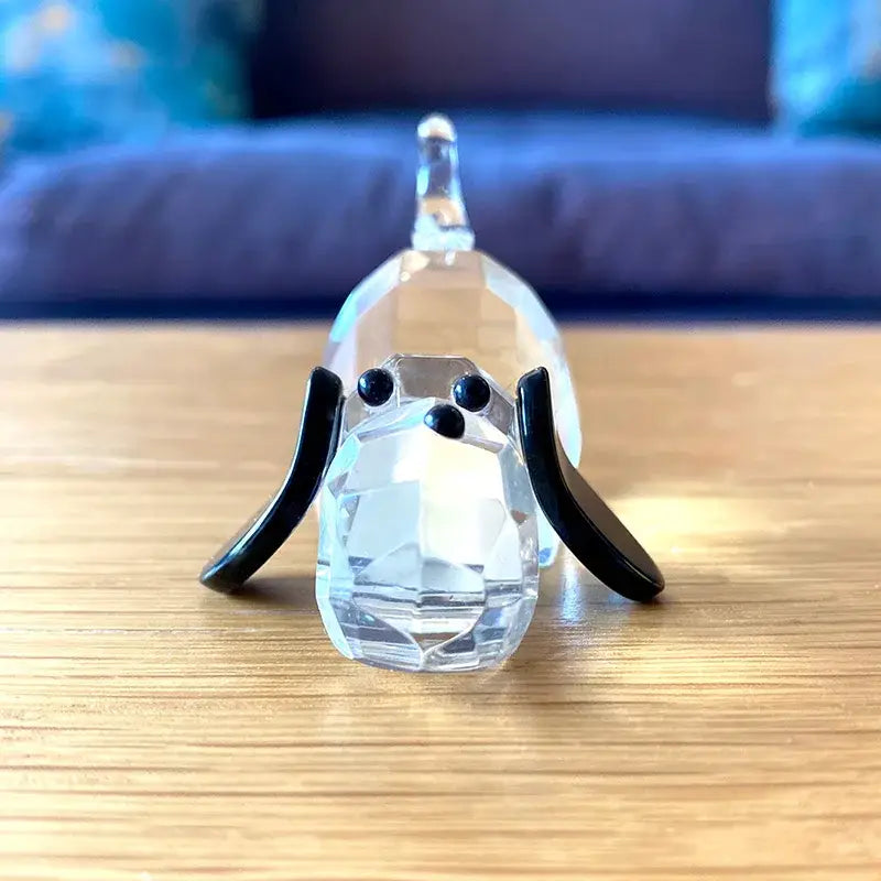 Faceted clear crystal puppy dog glass figurine with black ears and eyes for decorbites crystal puppy living room decor
