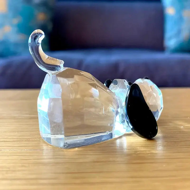 Faceted clear crystal puppy dog glass figurine with black accents on ears and eyes for living room decorbites decor