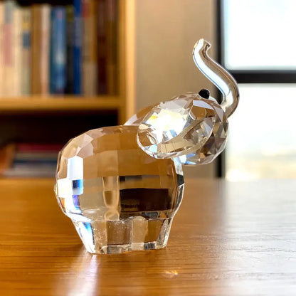 Faceted clear glass elephant figurine with black eye and raised trunk for decorbites clear glass living room decor