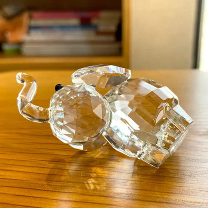 Faceted clear glass elephant figurine with a black bead eye perfect for living room animal decor by decorbites clear glass