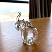 Faceted clear glass elephant figurine with a curved trunk and black bead eyes for living room decorbites decor