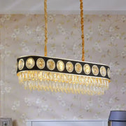 DecorBites™ elegant faceted crystal oval pendant light in black and gold with 10 heads for dining room island lighting
