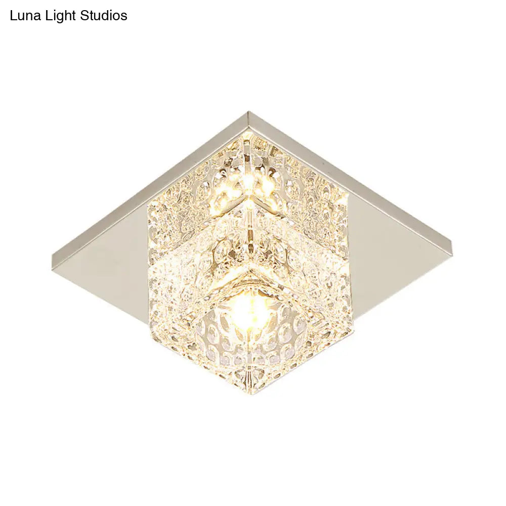 DecorBites™ DecorBites™ Faceted Crystal Close-to-Ceiling Flush Light Fixture - Modern Cubic Corridor Lamp in Chrome+