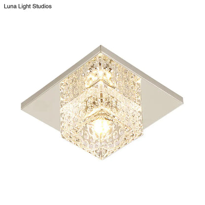 DecorBites™ DecorBites™ Faceted Crystal Close-to-Ceiling Flush Light Fixture - Modern Cubic Corridor Lamp in Chrome+