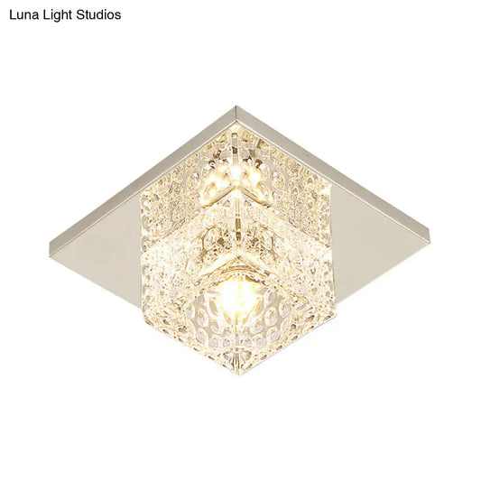 DecorBites™ DecorBites™ Faceted Crystal Close-to-Ceiling Flush Light Fixture - Modern Cubic Corridor Lamp in Chrome+