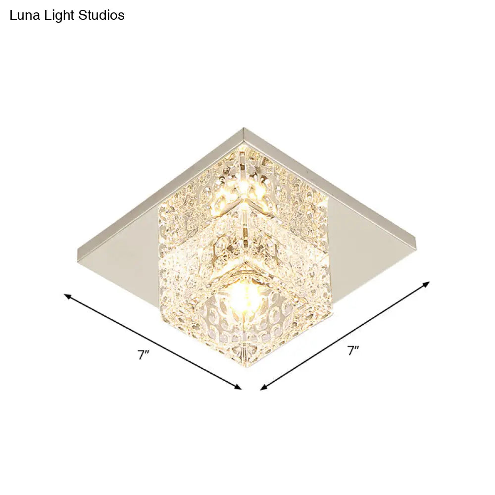 DecorBites™ DecorBites™ Faceted Crystal Close-to-Ceiling Flush Light Fixture - Modern Cubic Corridor Lamp in Chrome+