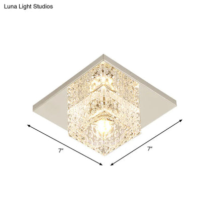 DecorBites™ DecorBites™ Faceted Crystal Close-to-Ceiling Flush Light Fixture - Modern Cubic Corridor Lamp in Chrome+