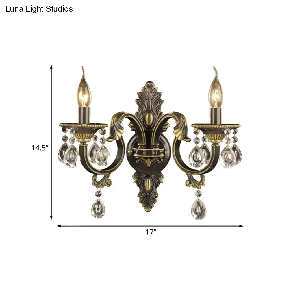 DecorBites™ Faceted Crystal Finial Black and Gold Sconce Candlestick - Nordic Wall Light with 2 Lights