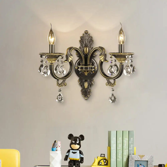 DecorBites™ Faceted Crystal Finial Black and Gold Sconce Candlestick - Nordic Wall Light with 2 Lights