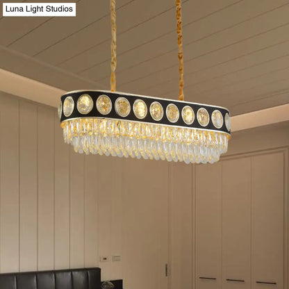 DecorBites™ Faceted Crystal Oval Pendant Light in Black & Gold for Dining Room Island - 10 Heads