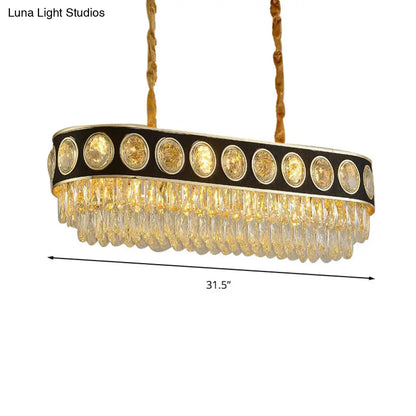 DecorBites™ Faceted Crystal Oval Pendant Light in Black & Gold for Dining Room Island - 10 Heads