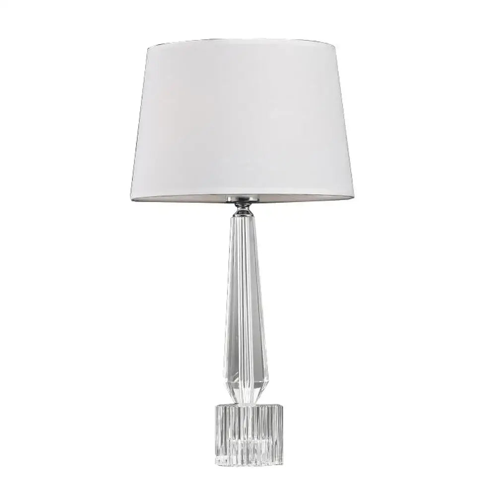 Faceted crystal table lamp with clear base and white fabric shade for bedroom decorbites crystal table lamp