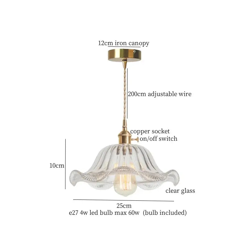 Faceted glass pleats led pendant light with clear fluted glass and brass components for dining room lighting