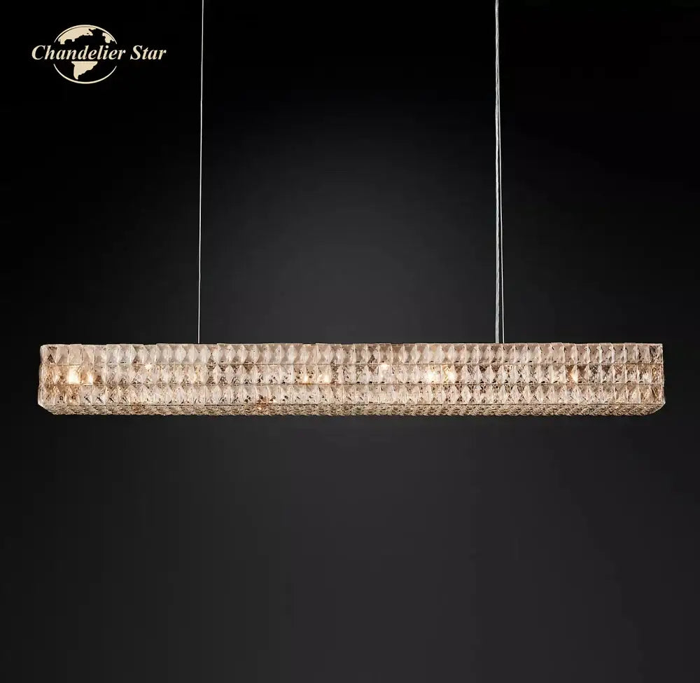 Faceted gold crystal led linear chandelier with intricate design and warm glow for dining room decorbites crystal led