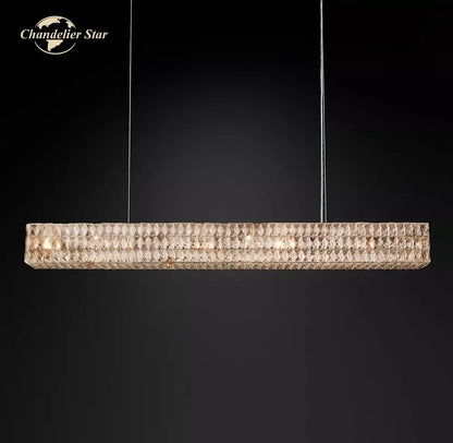 Faceted gold crystal led linear chandelier with intricate design and warm glow for dining room decorbites crystal led