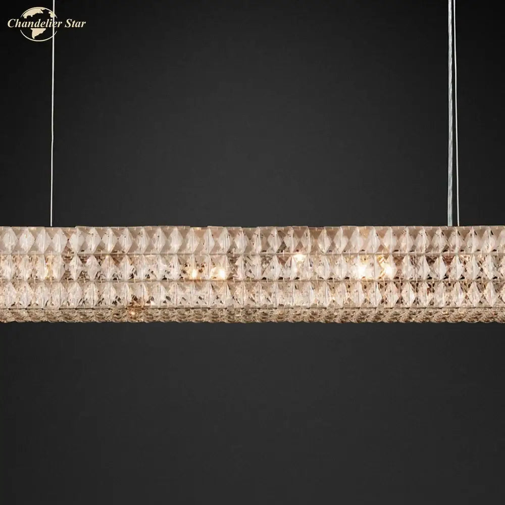 Faceted gold crystal led linear chandelier with rectangular design for dining room decorbites crystal led lighting