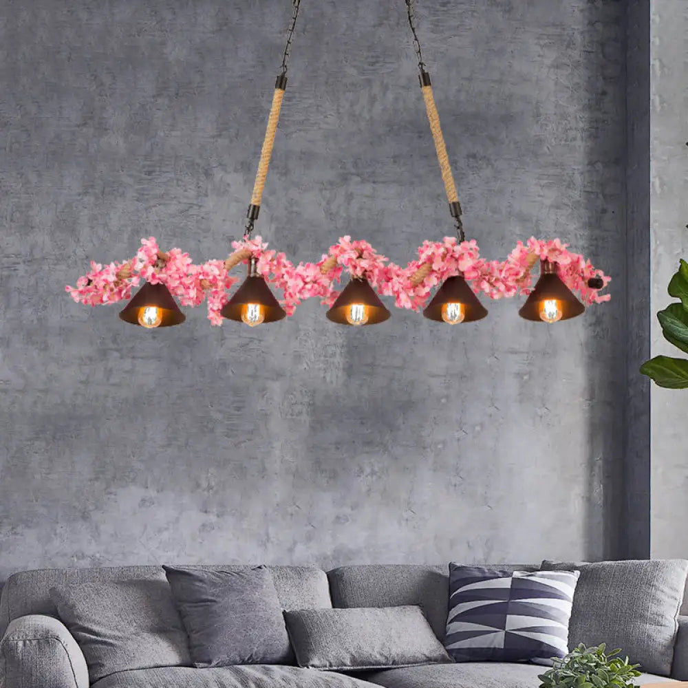DecorBites™ Factory Conical Island Pendant Light in Pink - 5-Light Metal Hanging Lamp Kit for Dining Room