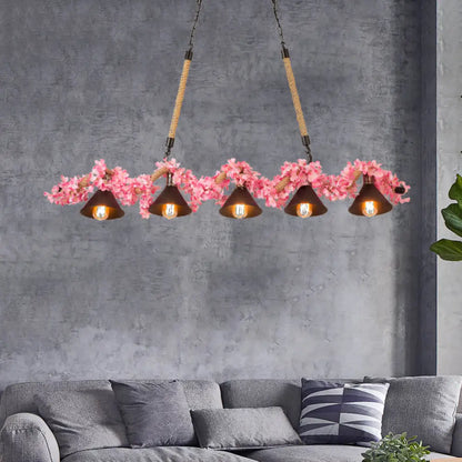 DecorBites™ Factory Conical Island Pendant Light in Pink - 5-Light Metal Hanging Lamp Kit for Dining Room
